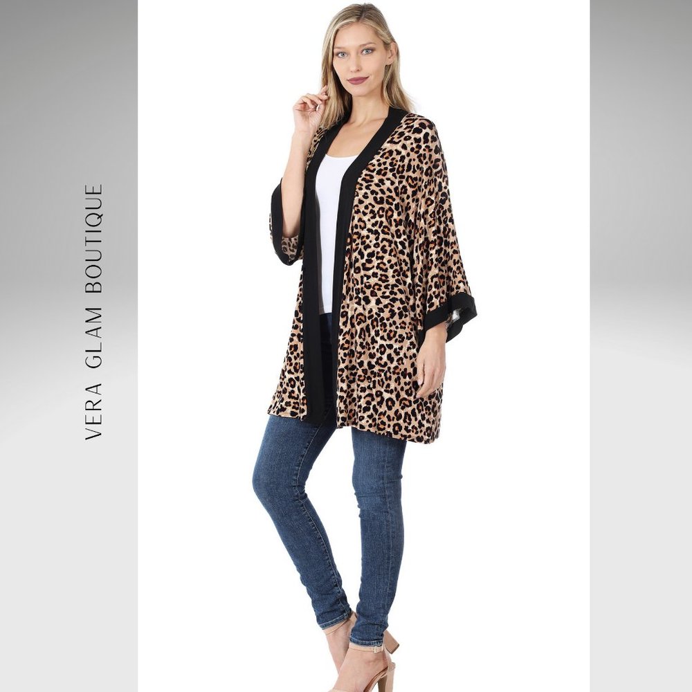 Zenana Tan Leopard Kimono